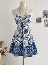 Romantic Floral Halter-Neck Vacation Dress