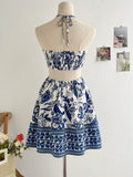 Romantic Floral Halter-Neck Vacation Dress
