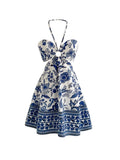 Romantic Floral Halter-Neck Vacation Dress