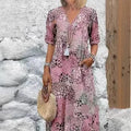 Elegant Floral Lace-Trim V-Neck Dress
