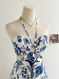 Romantic Floral Halter-Neck Vacation Dress